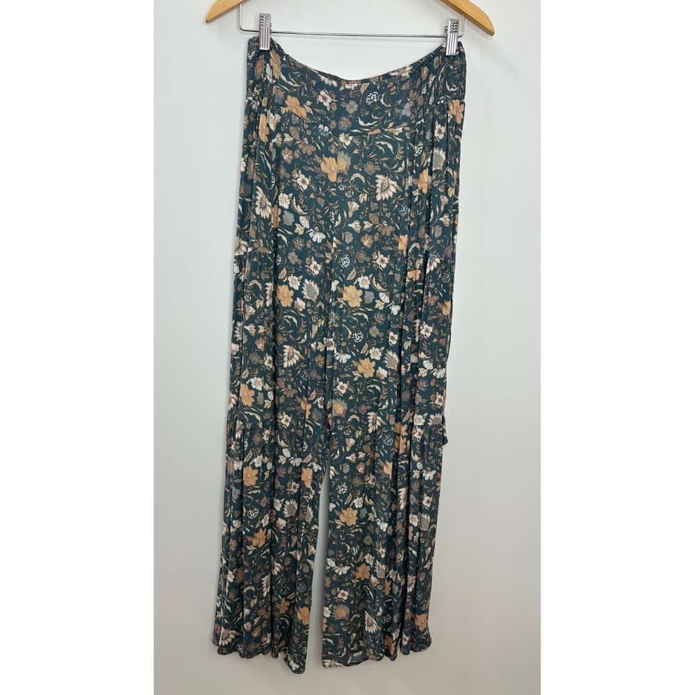 Easel Wide Leg Ruffle Pull On Elastic Waist Pant Floral Small Boho Beachy Resort - Picture 2 of 16